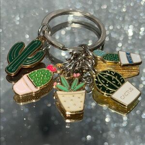 Cactus Charm Keychain with Gold Accents